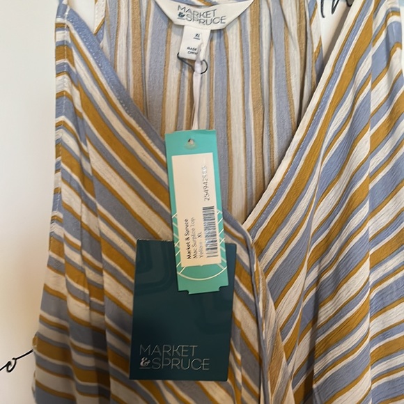 NWT Market & Spruce Multicolor Stripe Faux Wrap High Low Tank Top XL - Picture 3 of 5